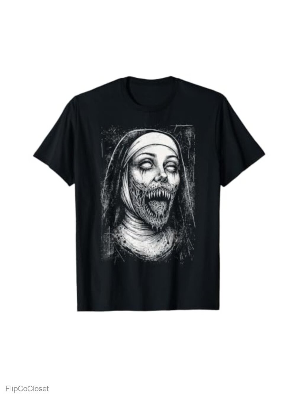 Horror Creepy Nun Demon Occult Goth Graphic Tee Short Sleeve Mens